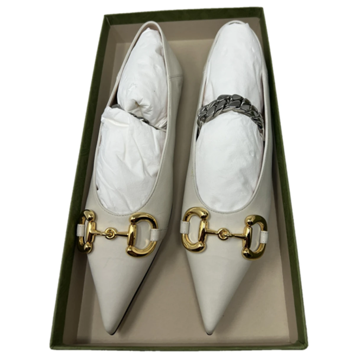 Pre-owned Gucci Leather Flats In White