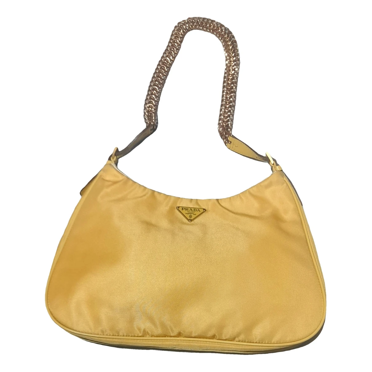 Pre-owned Prada Tessuto Metallo Cloth Crossbody Bag In Yellow