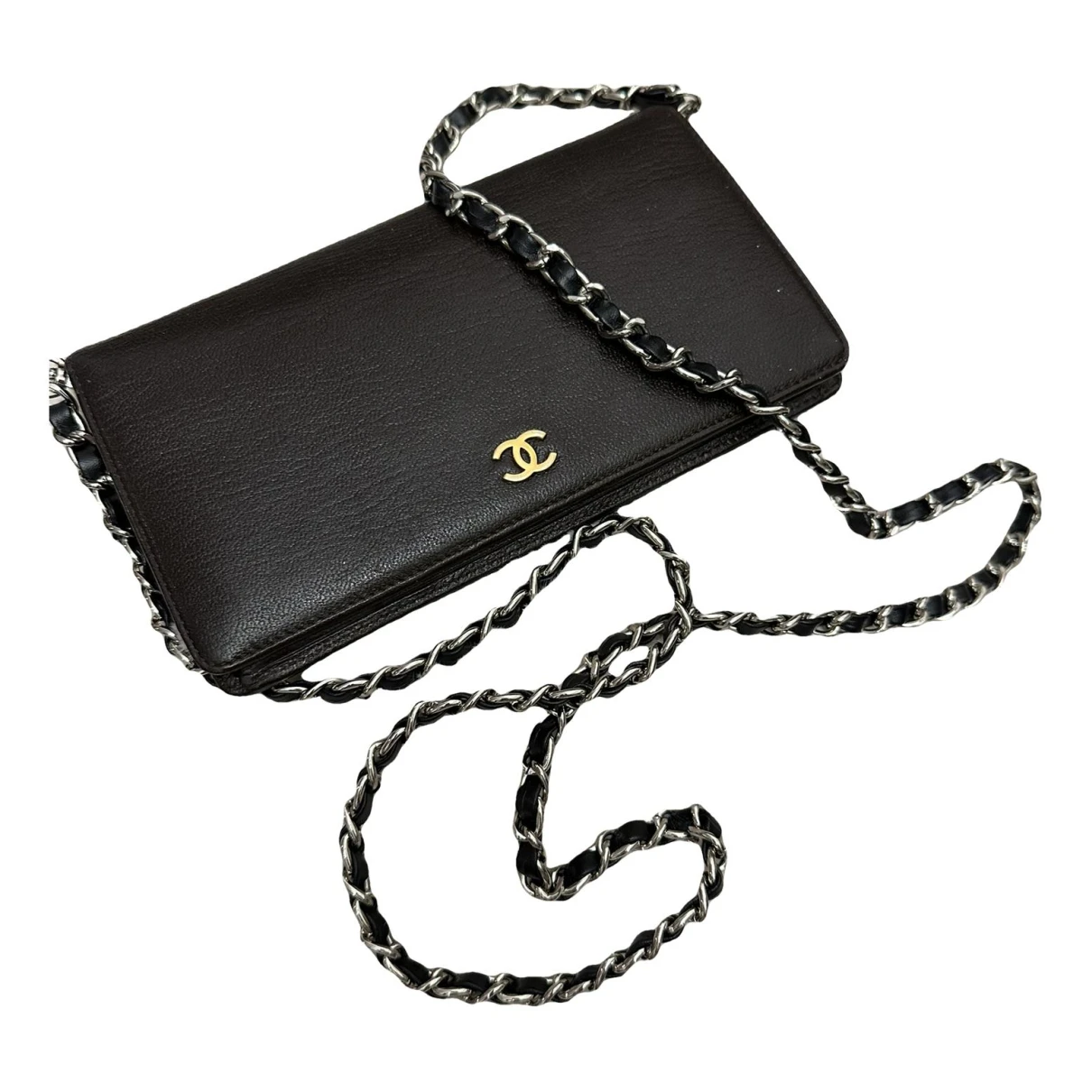 Pre-owned Chanel Wallet On Chain Leather Crossbody Bag In Brown