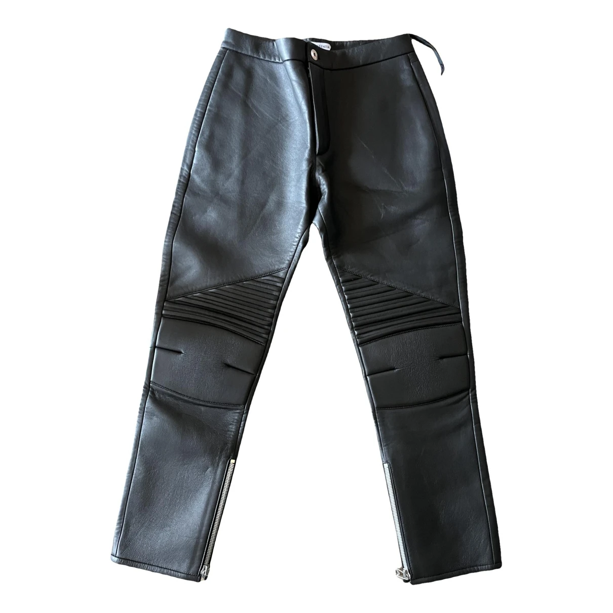 Pre-owned Bottega Veneta Leather Slim Pants In Black