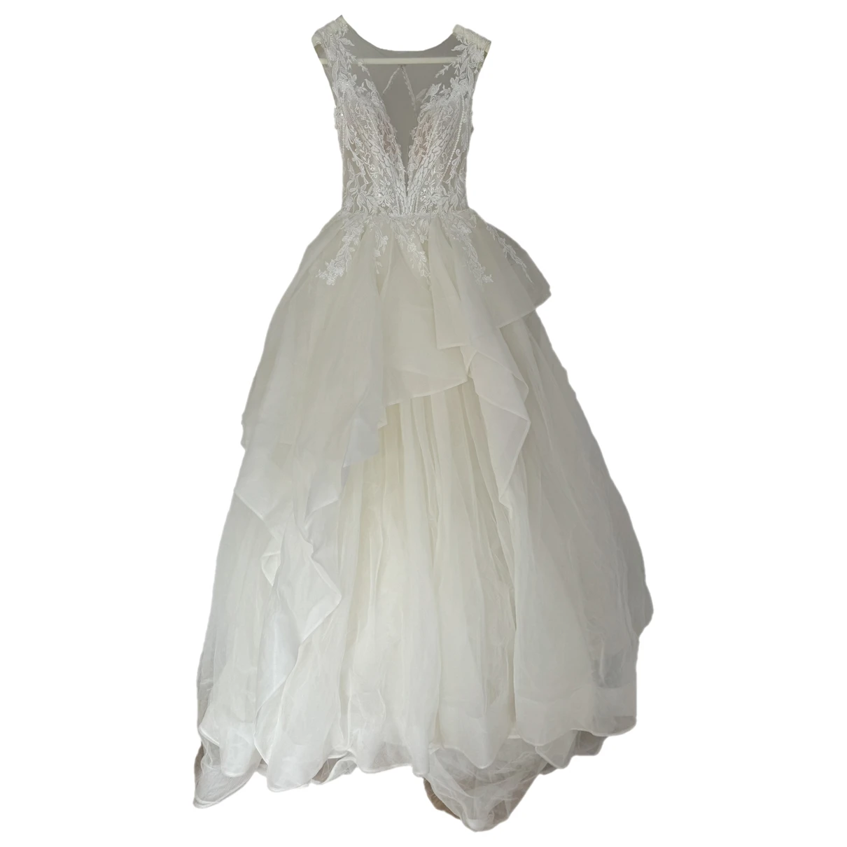 Pre-owned Pronovias Lace Maxi Dress In White