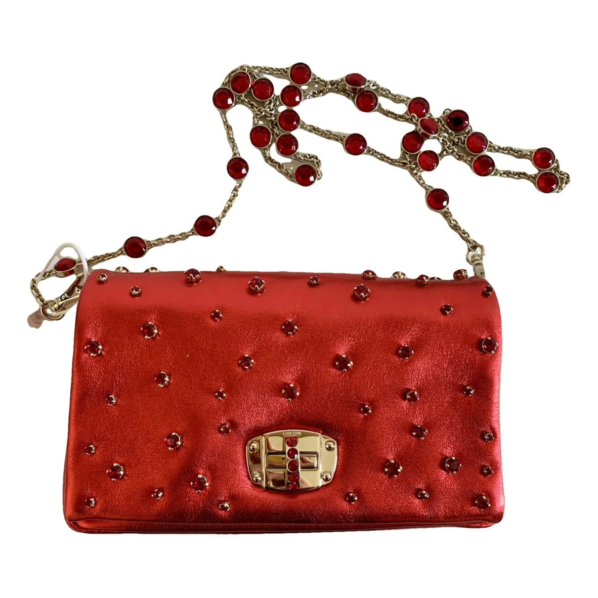 Pre-owned Miu Miu Miu Crystal Leather Crossbody Bag In Red