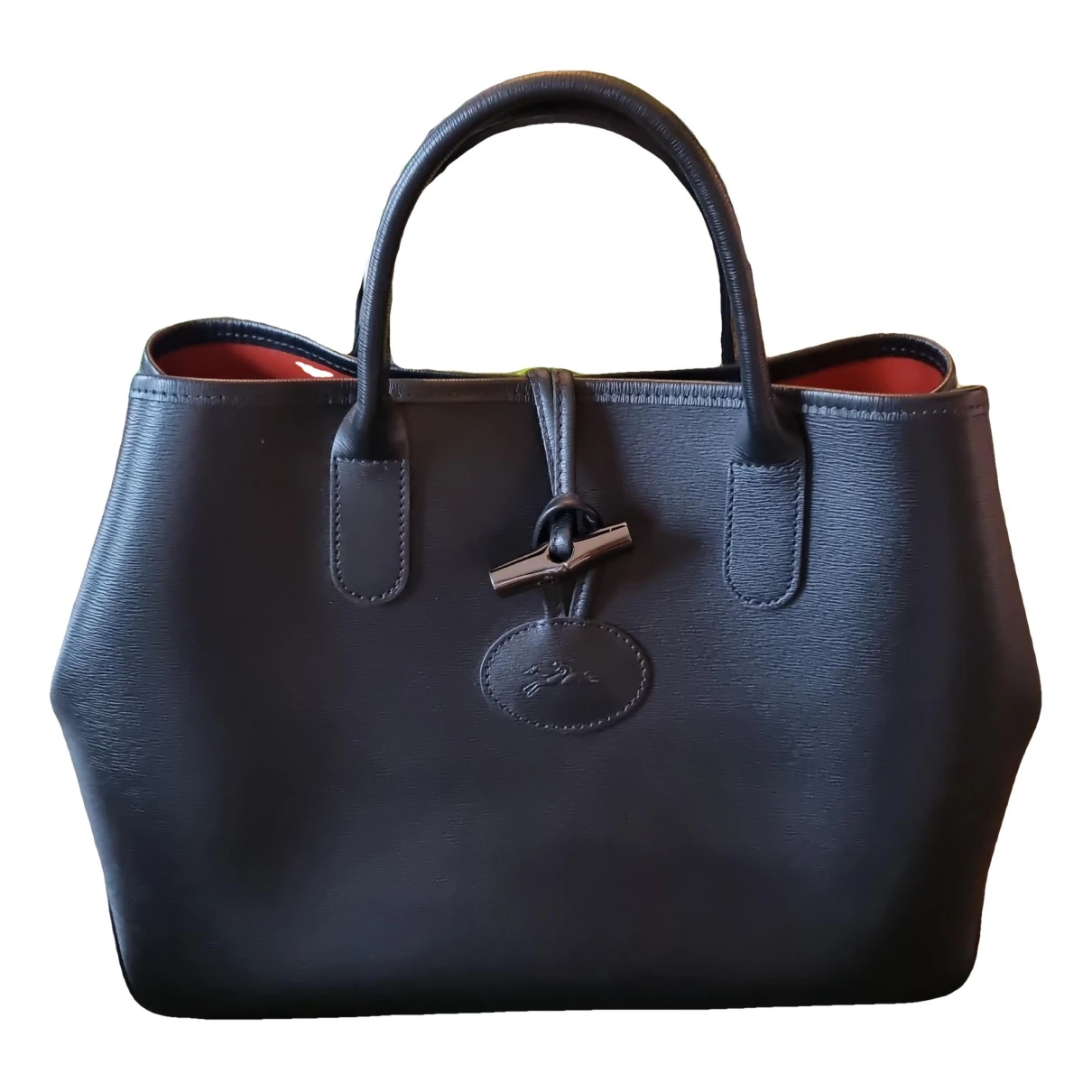 Pre-owned Longchamp Roseau Leather Satchel In Black