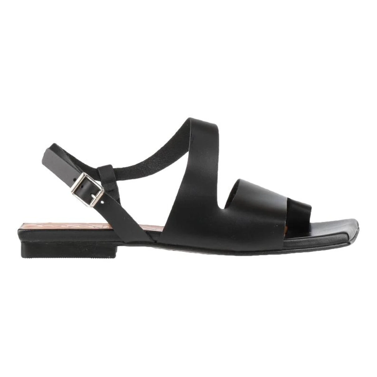 Pre-owned Ganni Leather Flats In Black