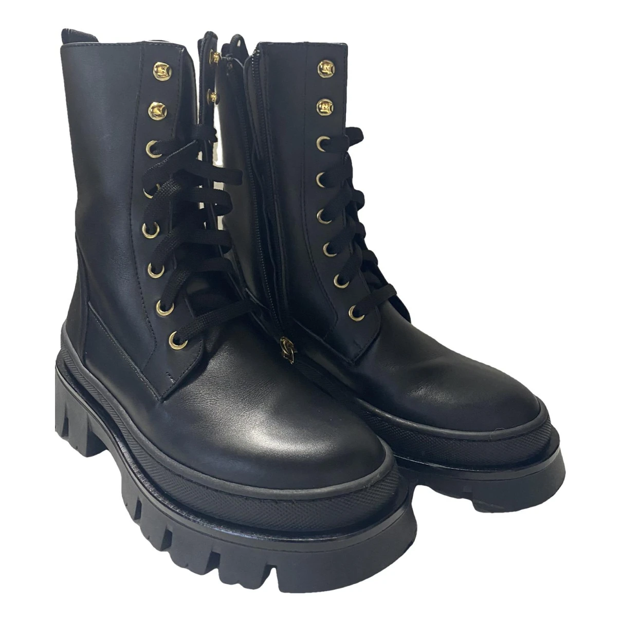 Pre-owned Borbonese Leather Biker Boots In Black