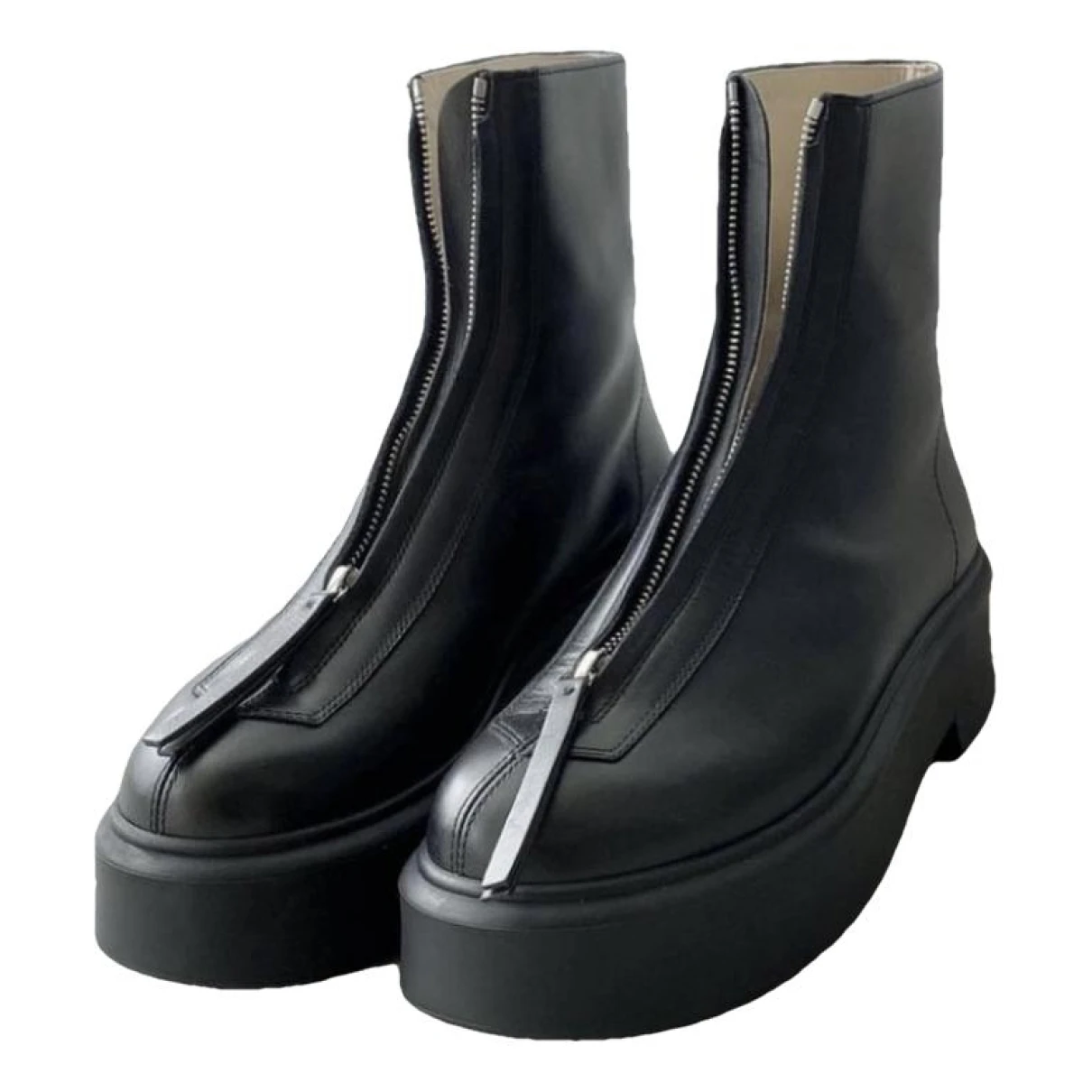 Pre-owned The Row Zipped 1 Leather Boots In Black