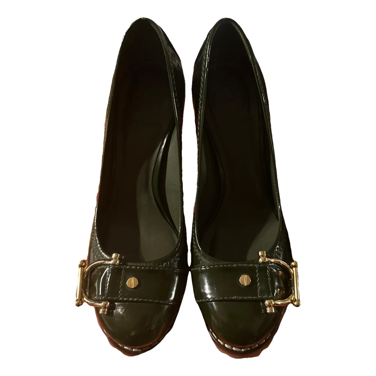 Pre-owned Tory Burch Patent Leather Heels In Green