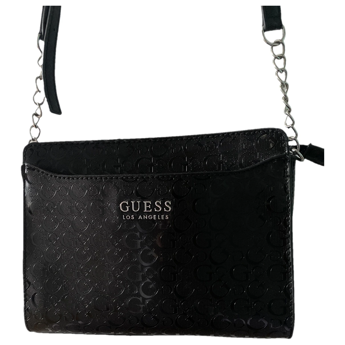 Pre-owned Guess Vegan Leather Crossbody Bag In Black