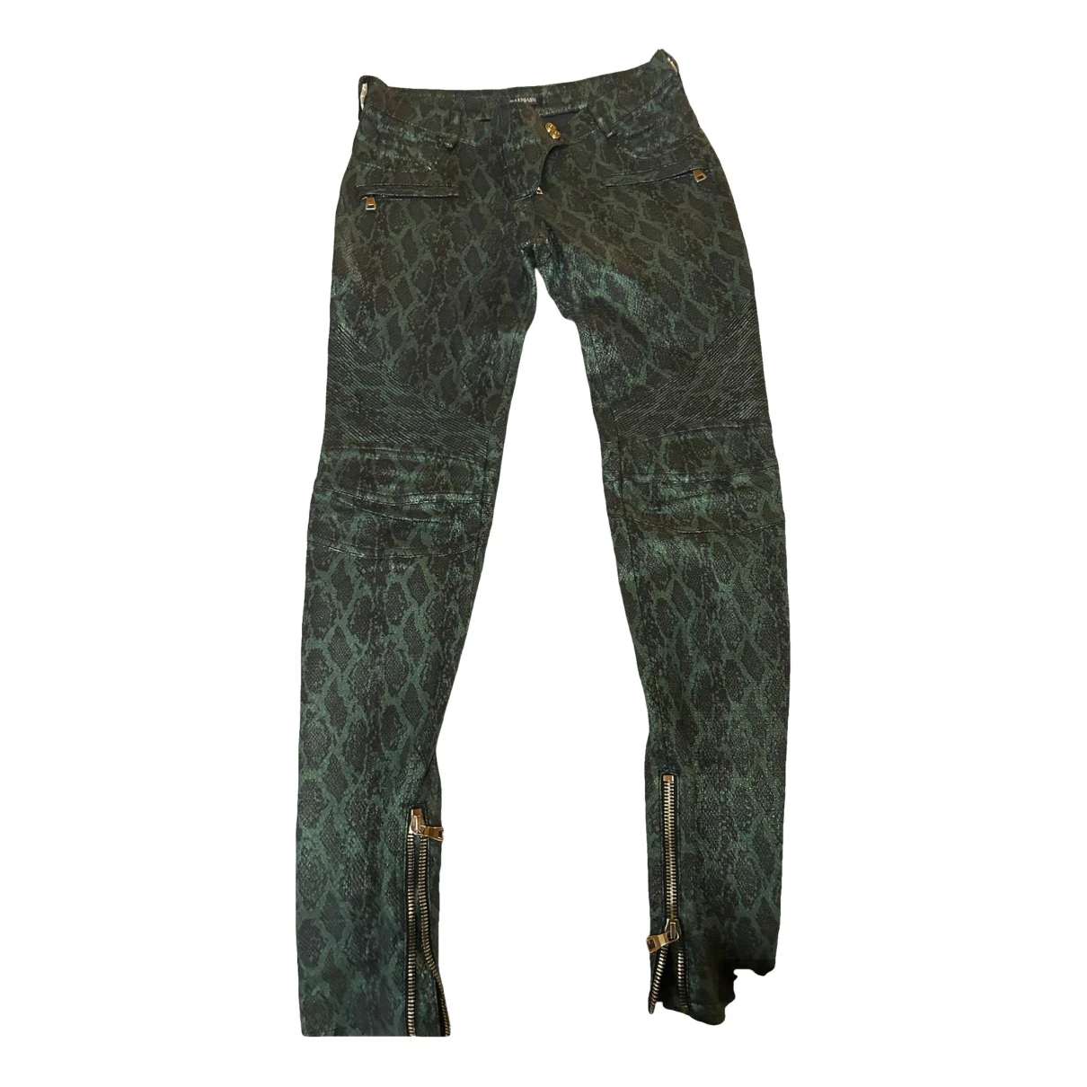 Pre-owned Balmain Leather Trousers In Green