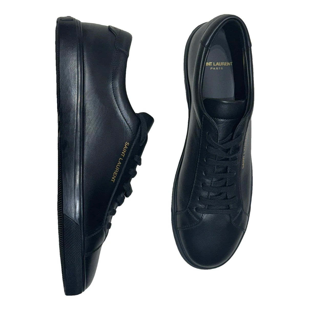 Pre-owned Saint Laurent Andy Leather Low Trainers In Black