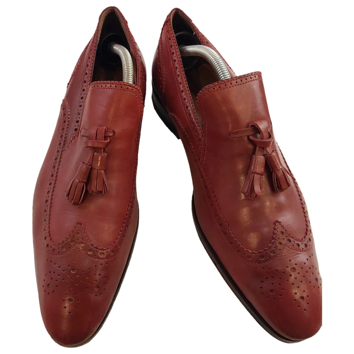 Pre-owned Gucci Jordaan Leather Flats In Burgundy
