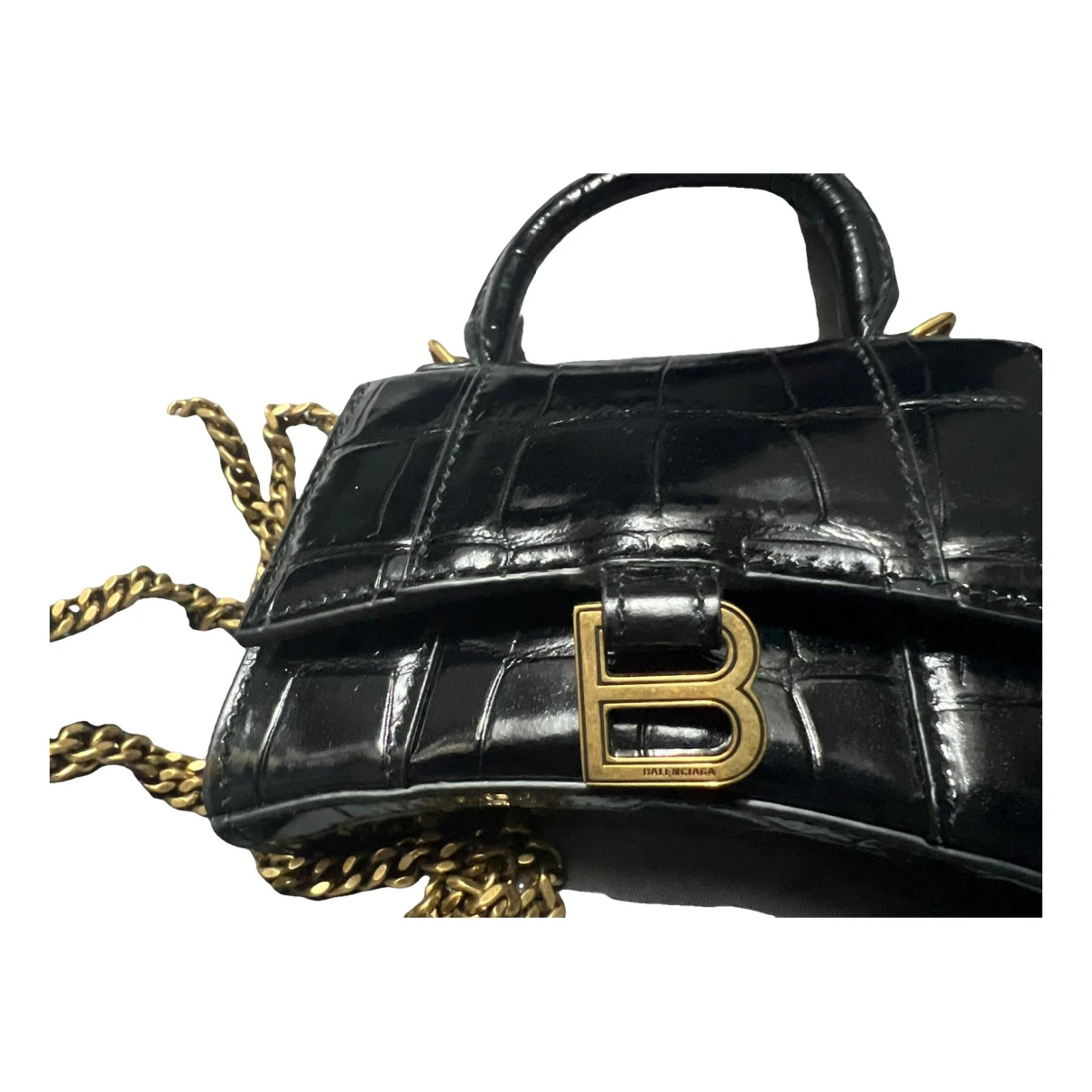 Pre-owned Balenciaga Hourglass Patent Leather Mini Bag In Black