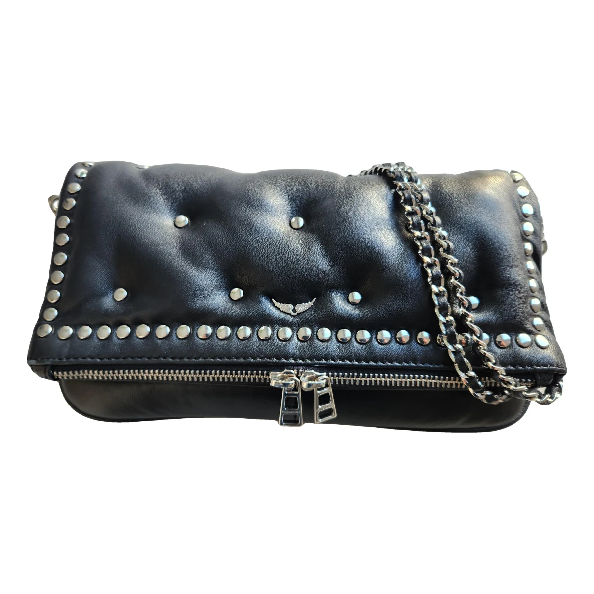 Pre-owned Zadig & Voltaire Rock Leather Clutch Bag In Black