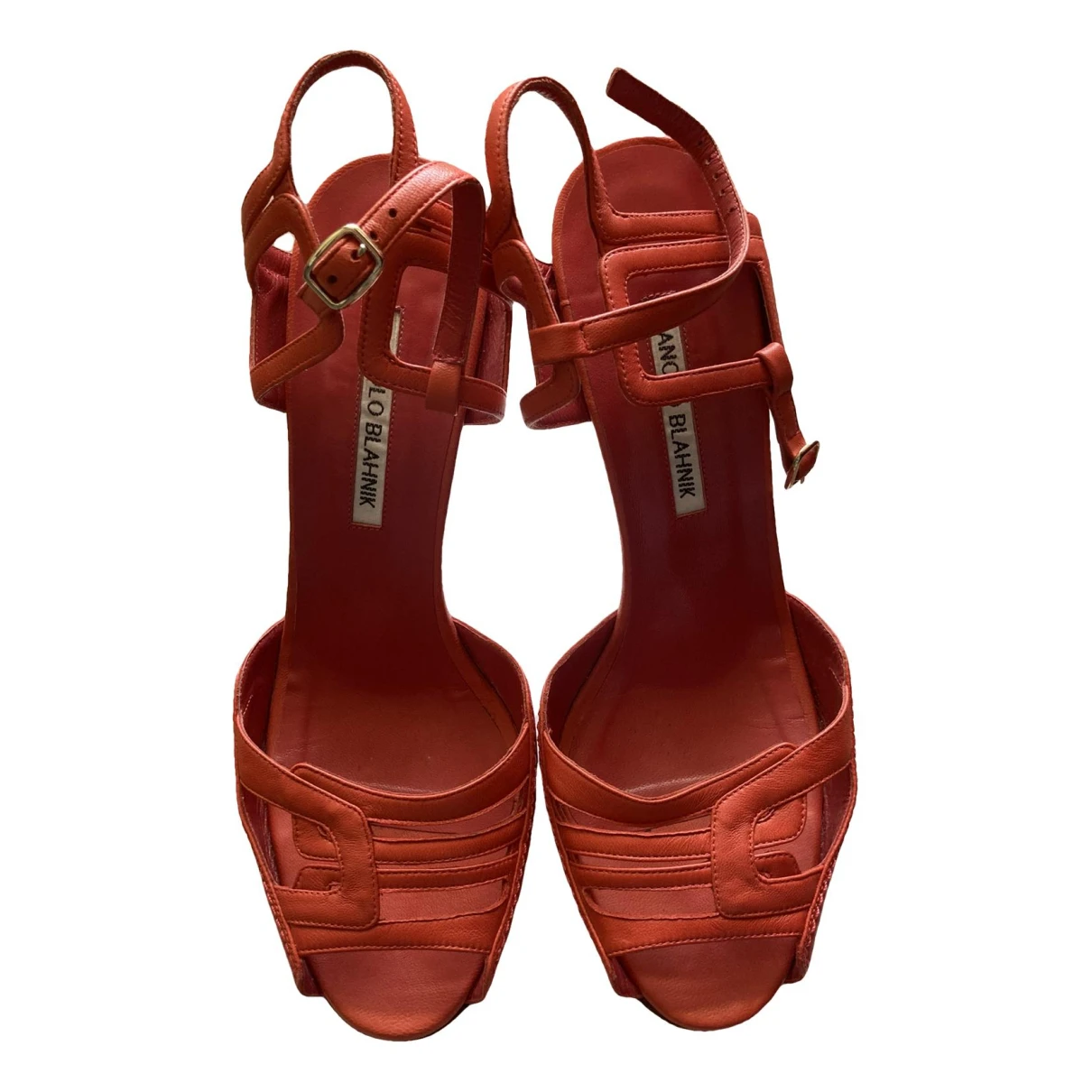 Pre-owned Manolo Blahnik Leather Sandal In Orange