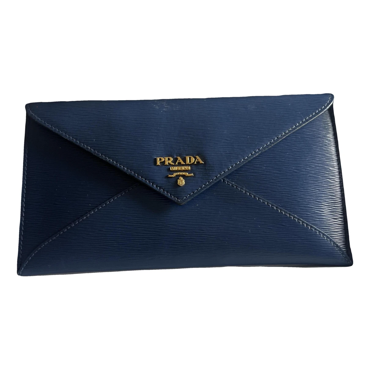 Pre-owned Prada Leather Clutch Bag In Navy