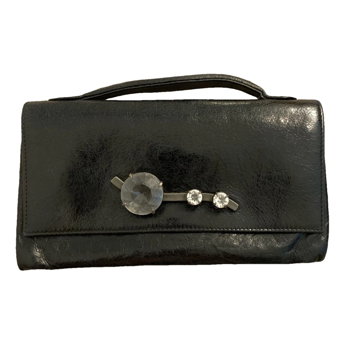Pre-owned Miu Miu Miu Crystal Patent Leather Clutch Bag In Black