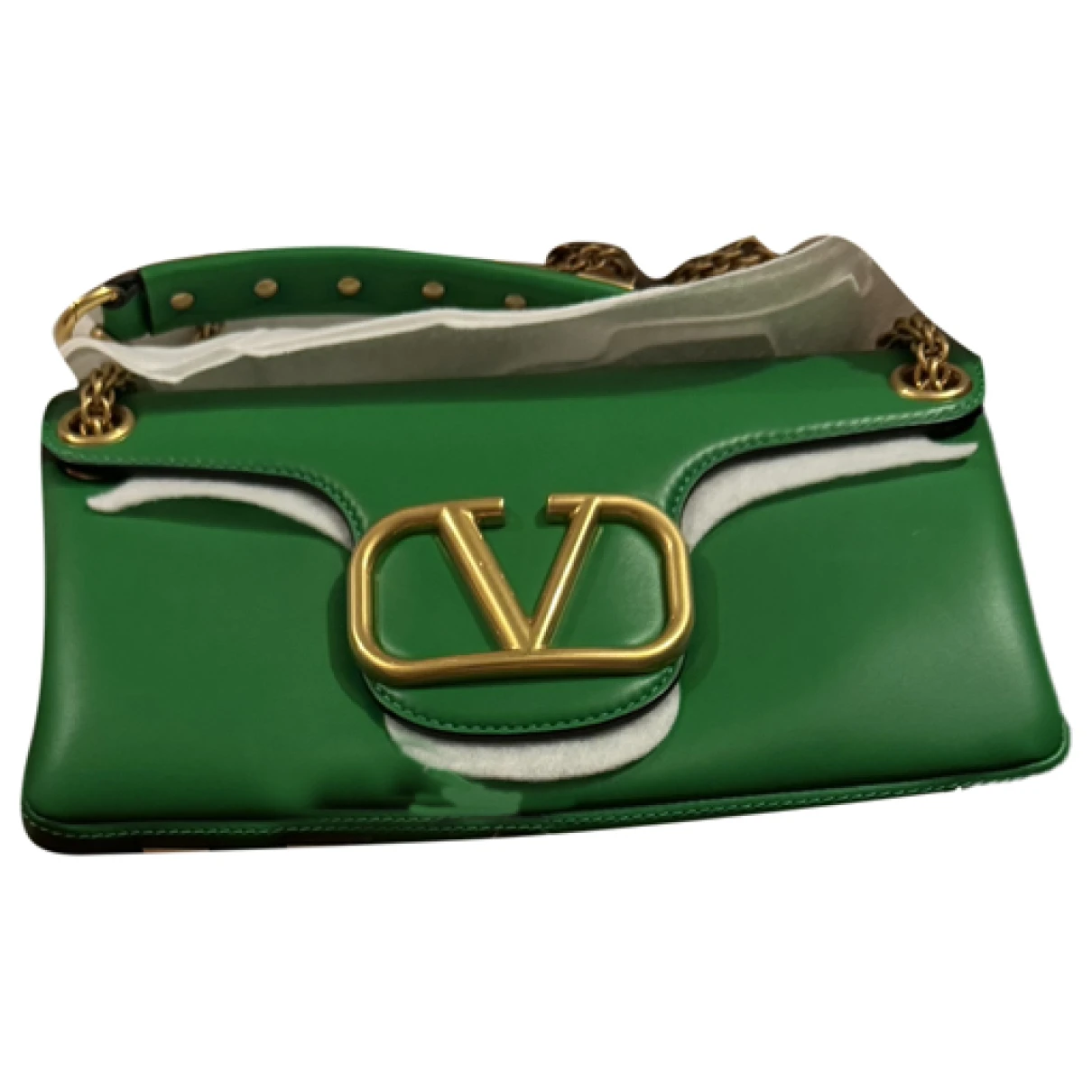 Pre-owned Valentino Garavani Stud Sign Leather Handbag In Green