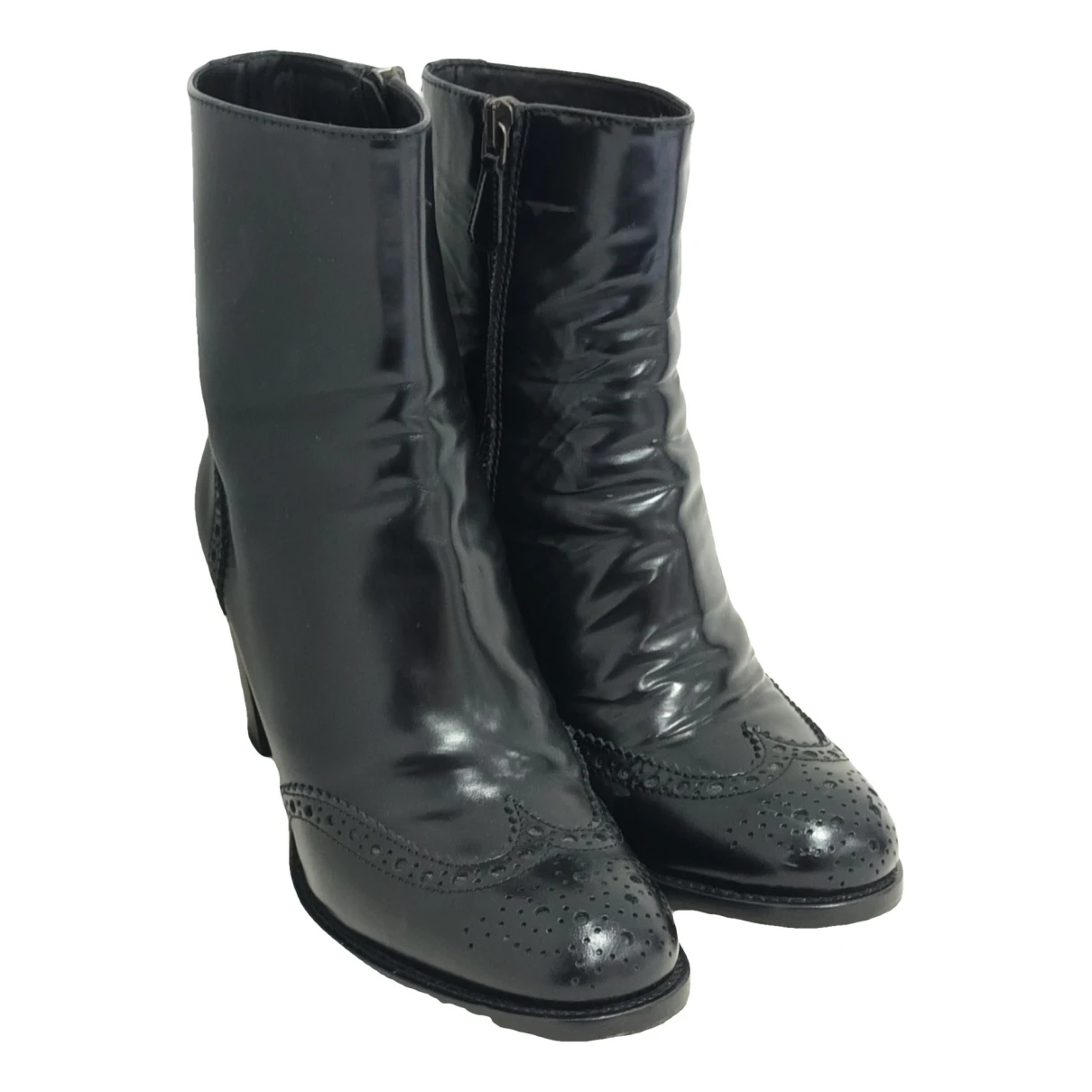 Pre-owned Church's Leather Biker Boots In Black