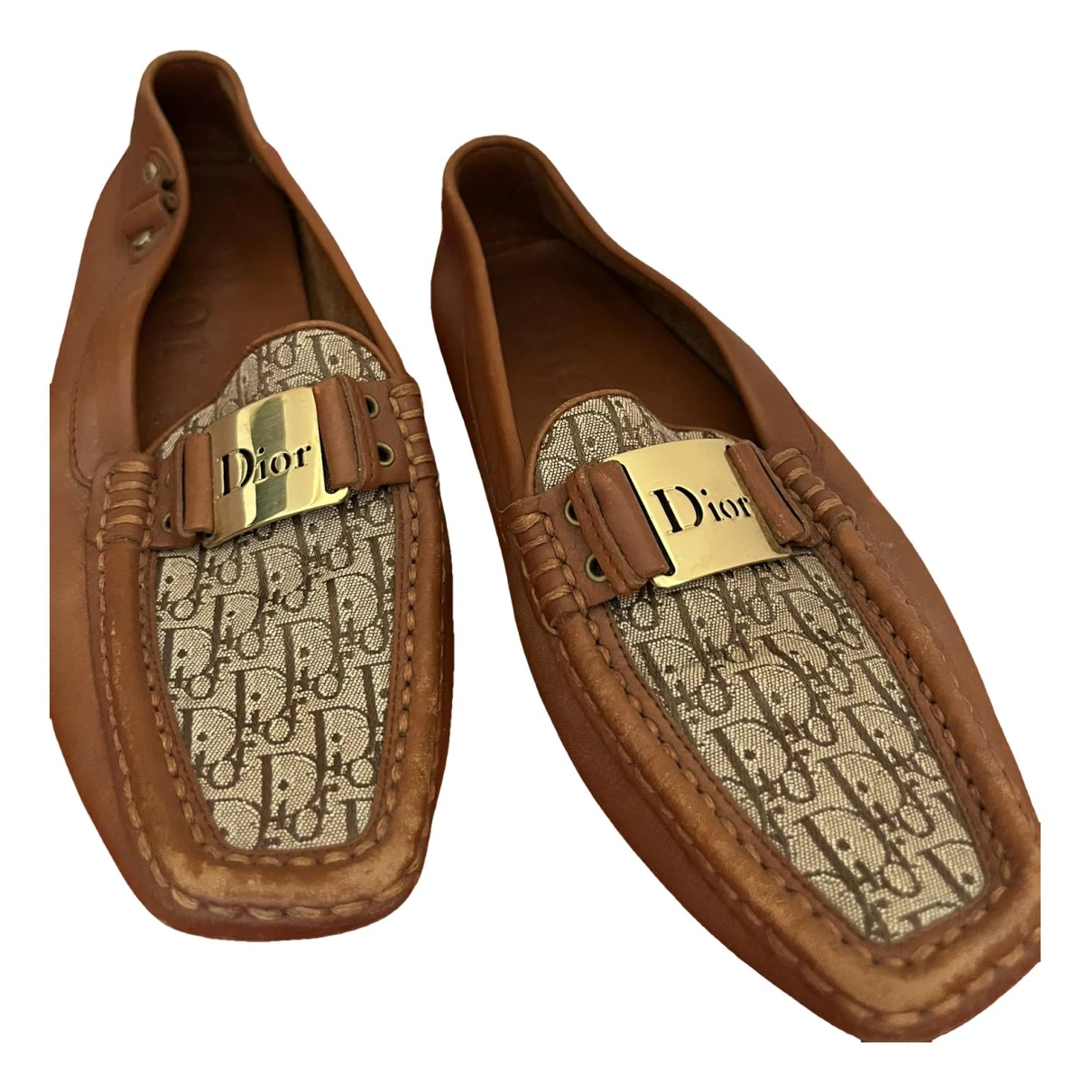 Pre-owned Dior Leather Flats In Camel