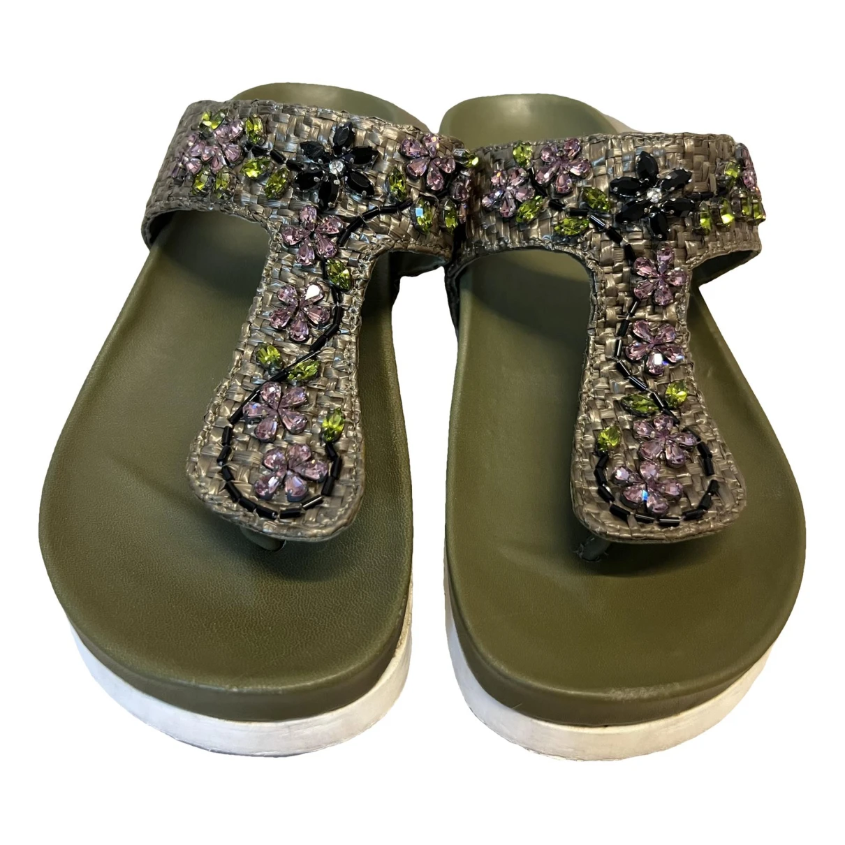 Pre-owned Le Silla Leather Flip Flops In Green