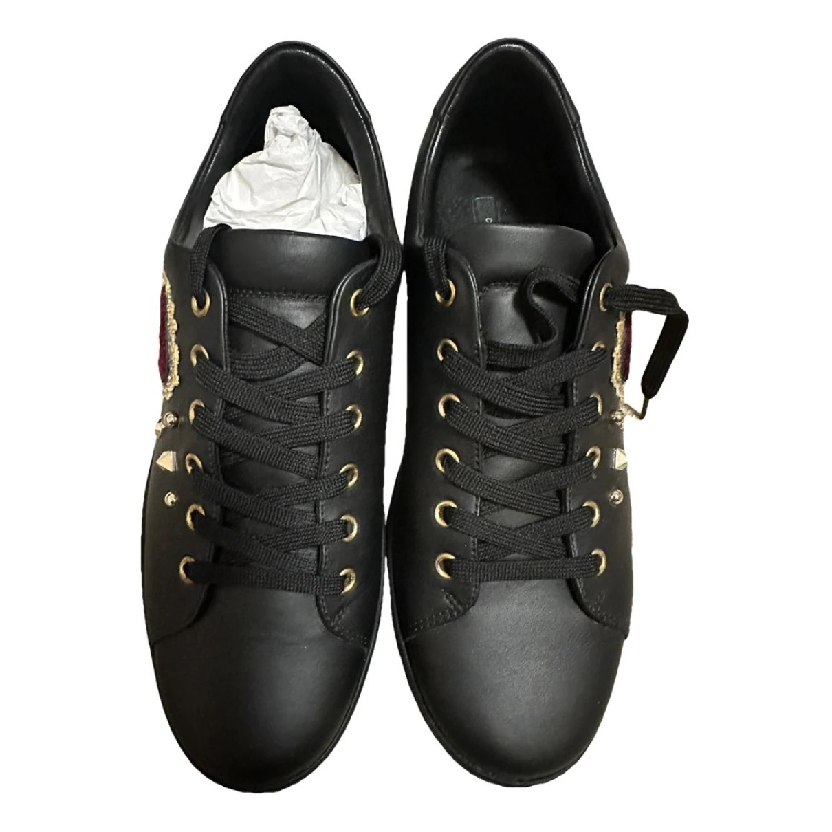 Pre-owned Dolce & Gabbana Portofino Leather Trainers In Black