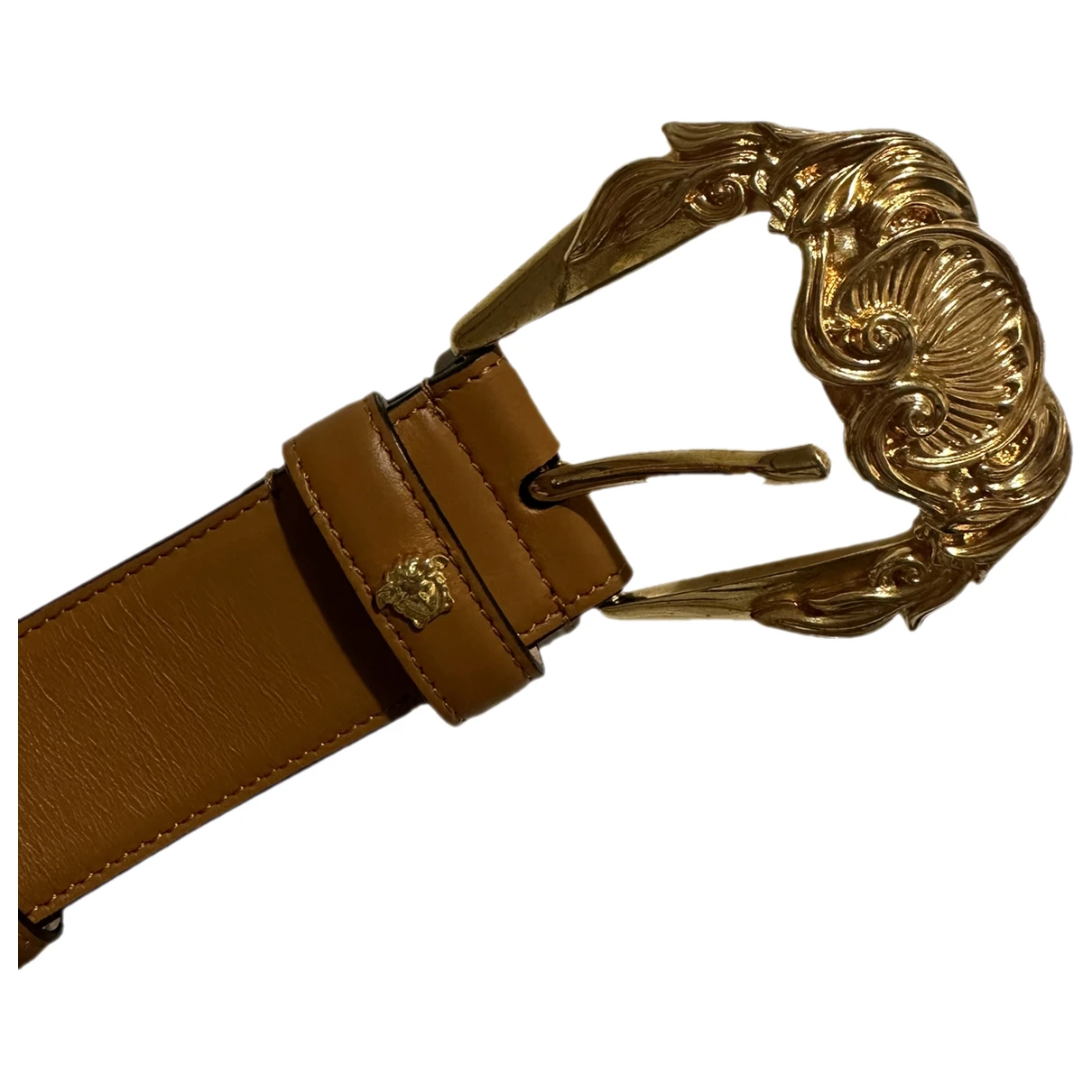 Pre-owned Versace Medusa Leather Belt In Camel