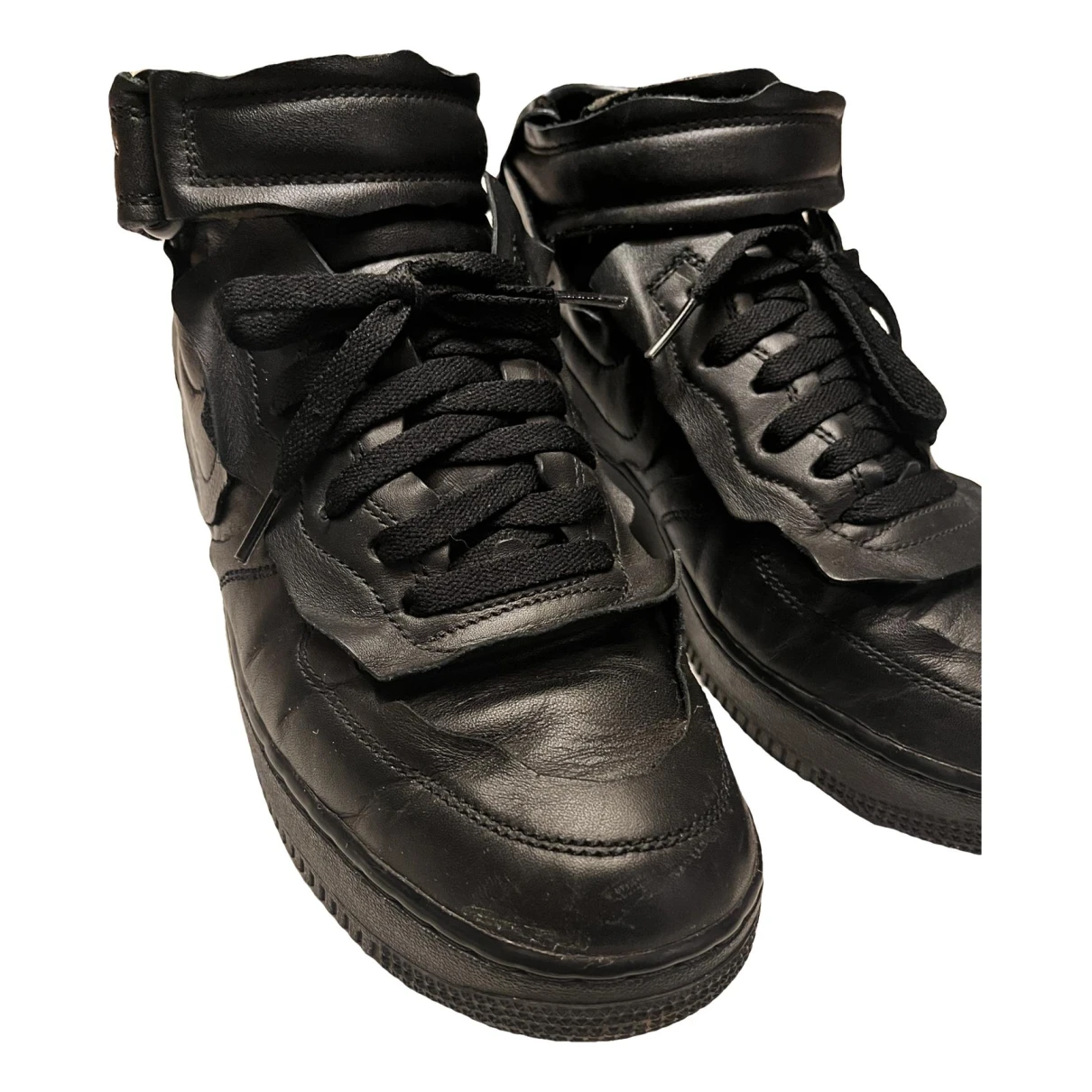 Pre-owned Nike X Comme Des Garçons Air Force 1 Leather Low Trainers In Black
