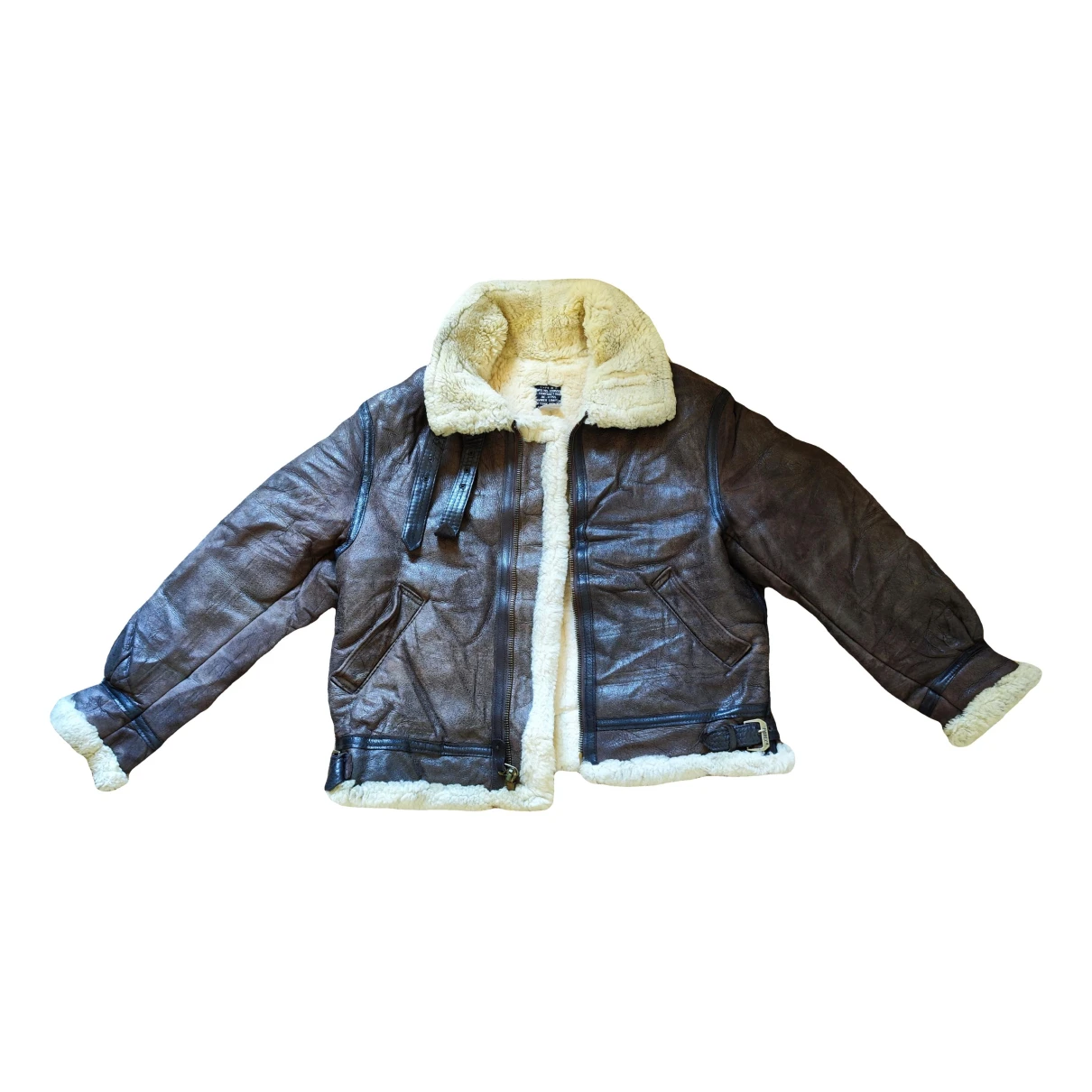 Pre-owned Avirex Leather Peacoat In Brown