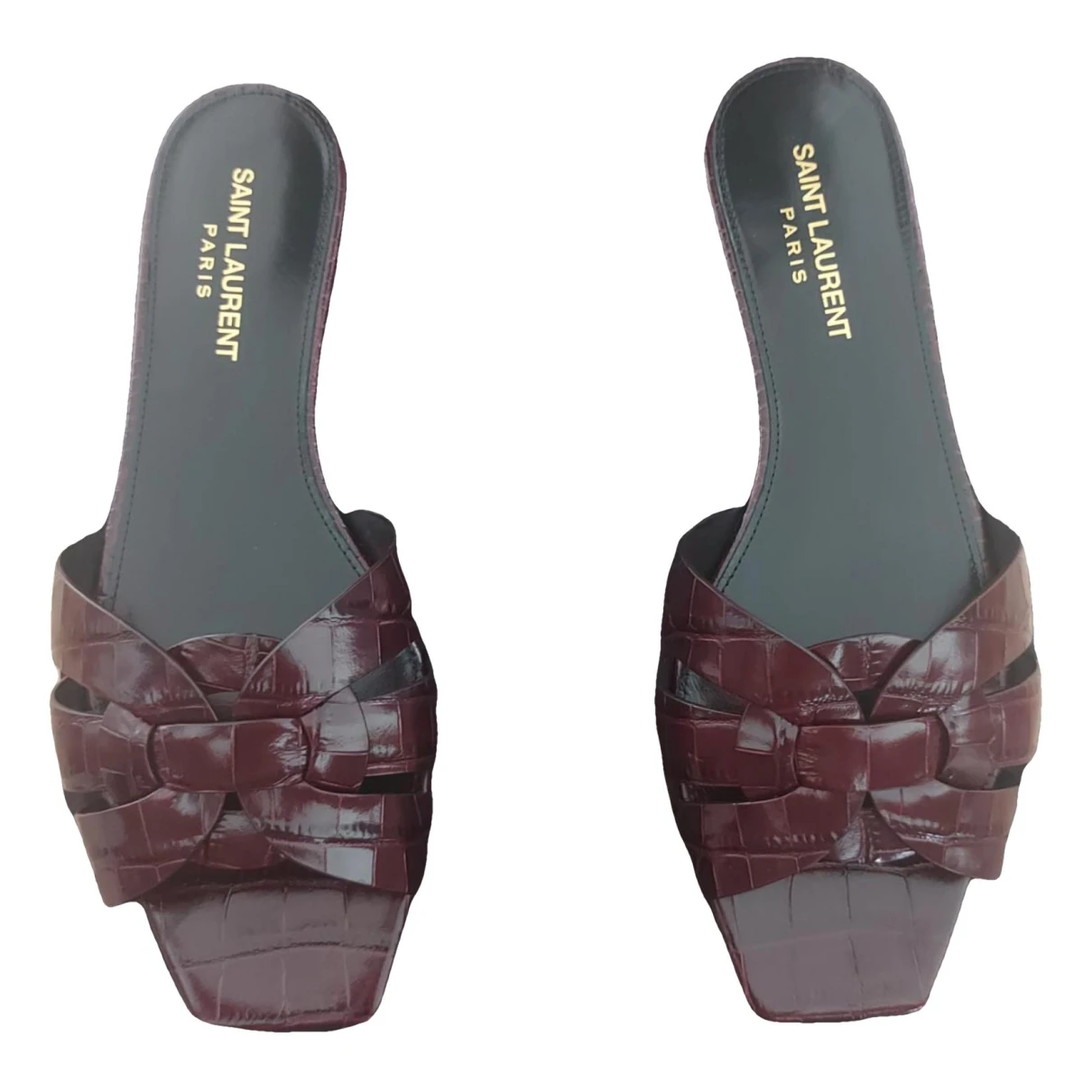 Pre-owned Saint Laurent Leather Ballet Flats In Burgundy