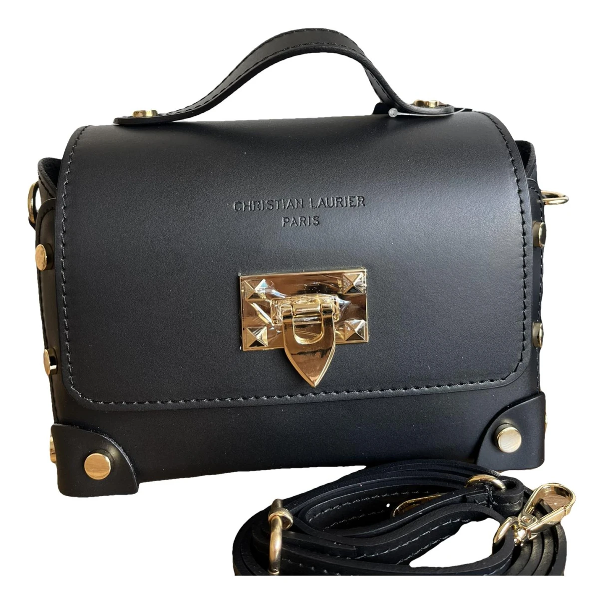 Pre-owned Christian Laurier Leather Crossbody Bag In Black