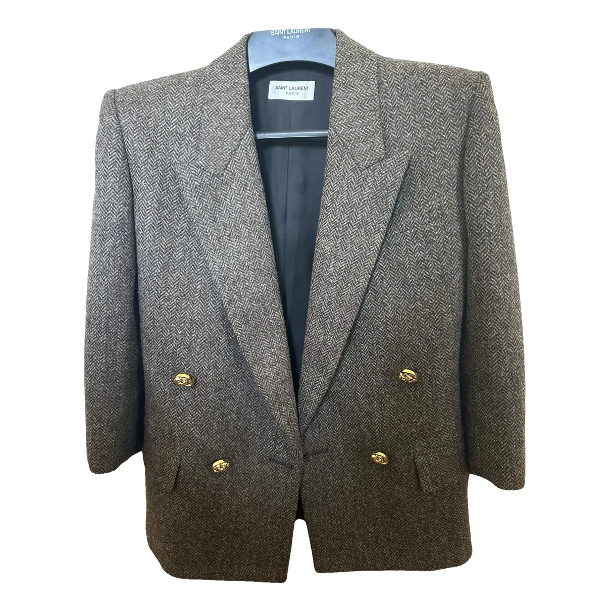 Pre-owned Saint Laurent Tweed Coat In Brown