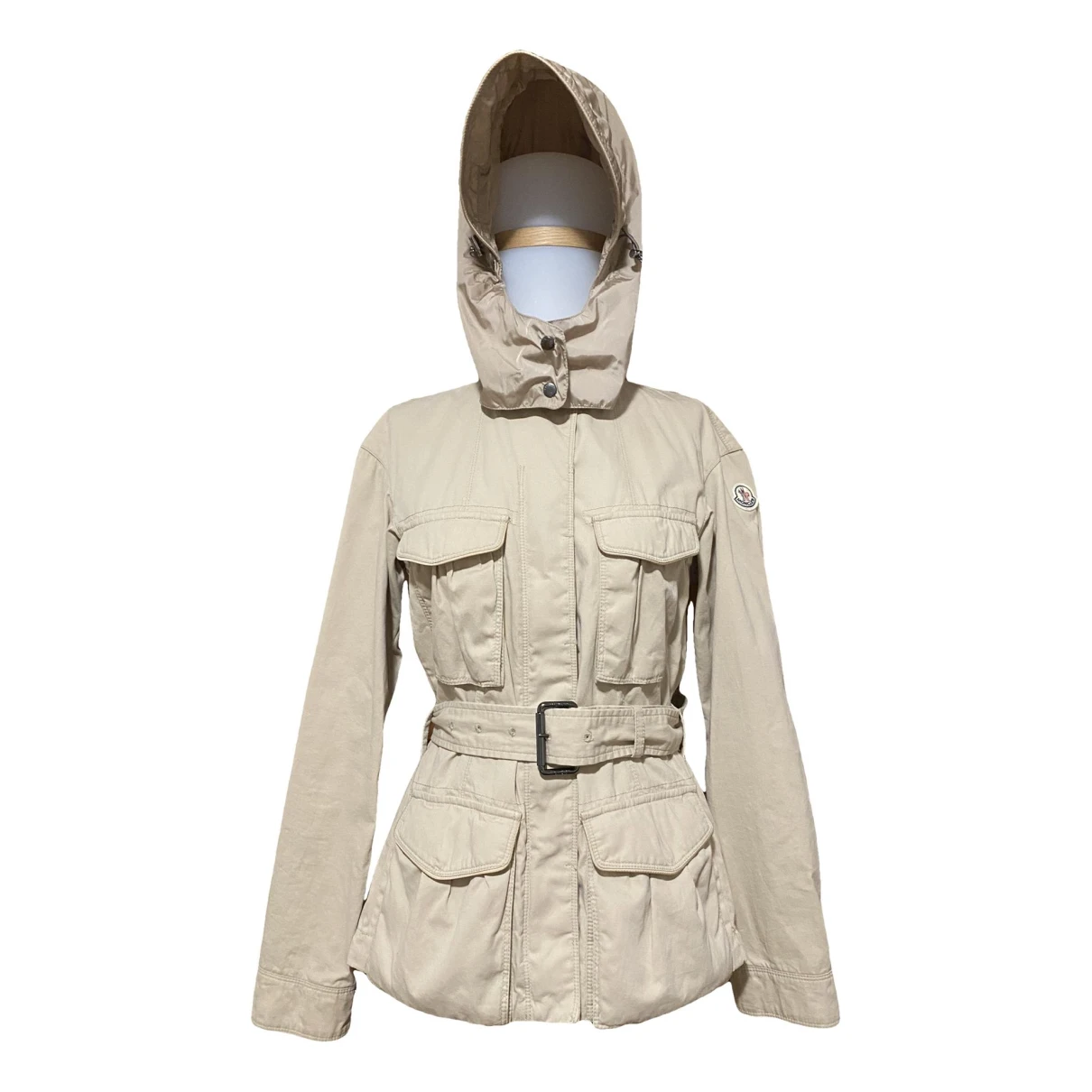 Pre-owned Moncler Hood Trench Coat In Beige