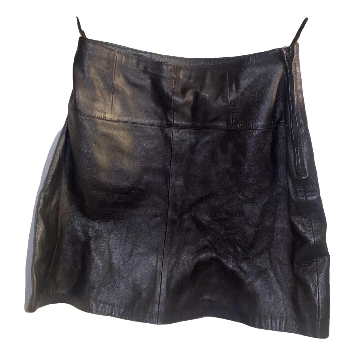Pre-owned Stefanel Leather Mid-length Skirt In Black