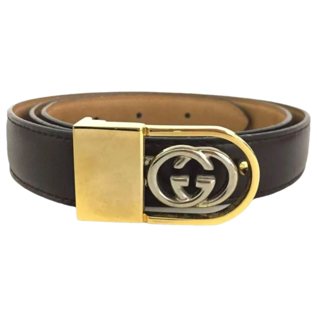 Pre-owned Gucci Interlocking Buckle Leather Belt In Brown