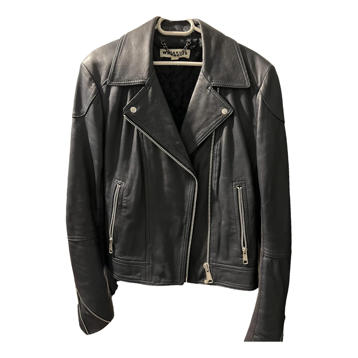 Pre-owned Whistles Leather Biker Jacket In Navy