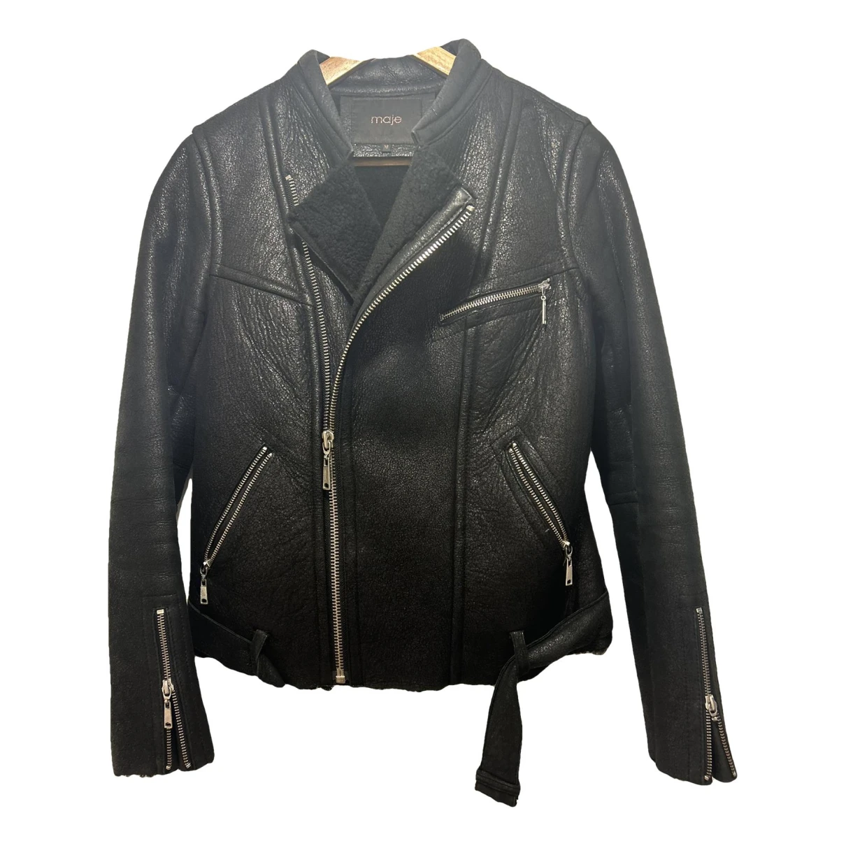 Pre-owned Maje Wool Biker Jacket In Black