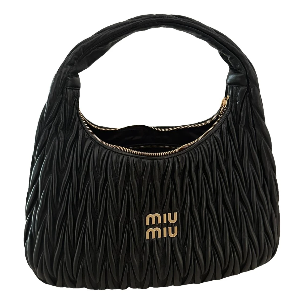 Pre-owned Miu Miu Miu Wander Leather Handbag In Black