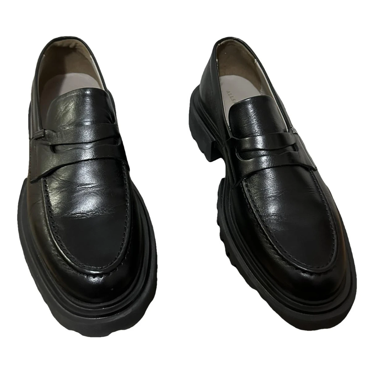 Pre-owned Allsaints Leather Flats In Black