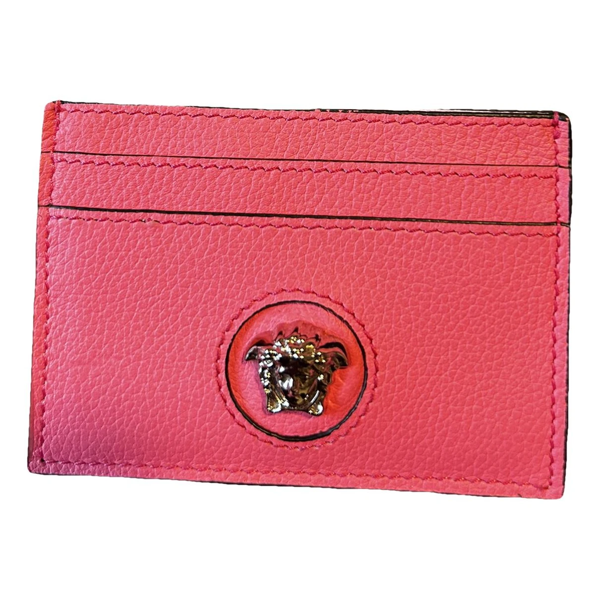 Pre-owned Versace La Medusa Leather Wallet In Pink