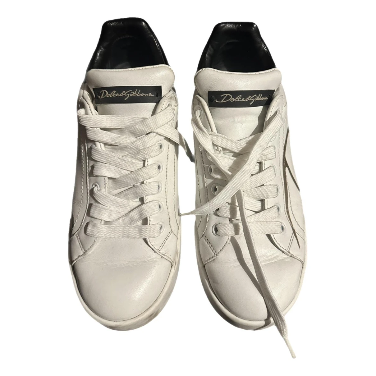 Pre-owned Dolce & Gabbana Portofino Leather Trainers In White