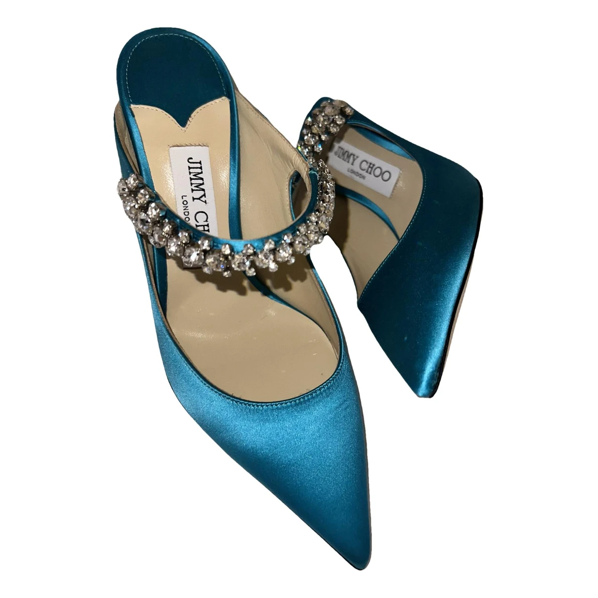 Pre-owned Jimmy Choo Bing Cloth Mules In Turquoise