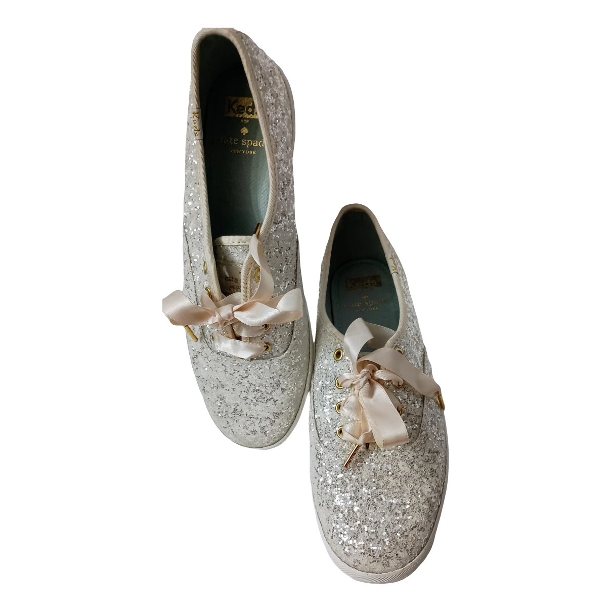 Pre-owned Kate Spade Glitter Trainers In White