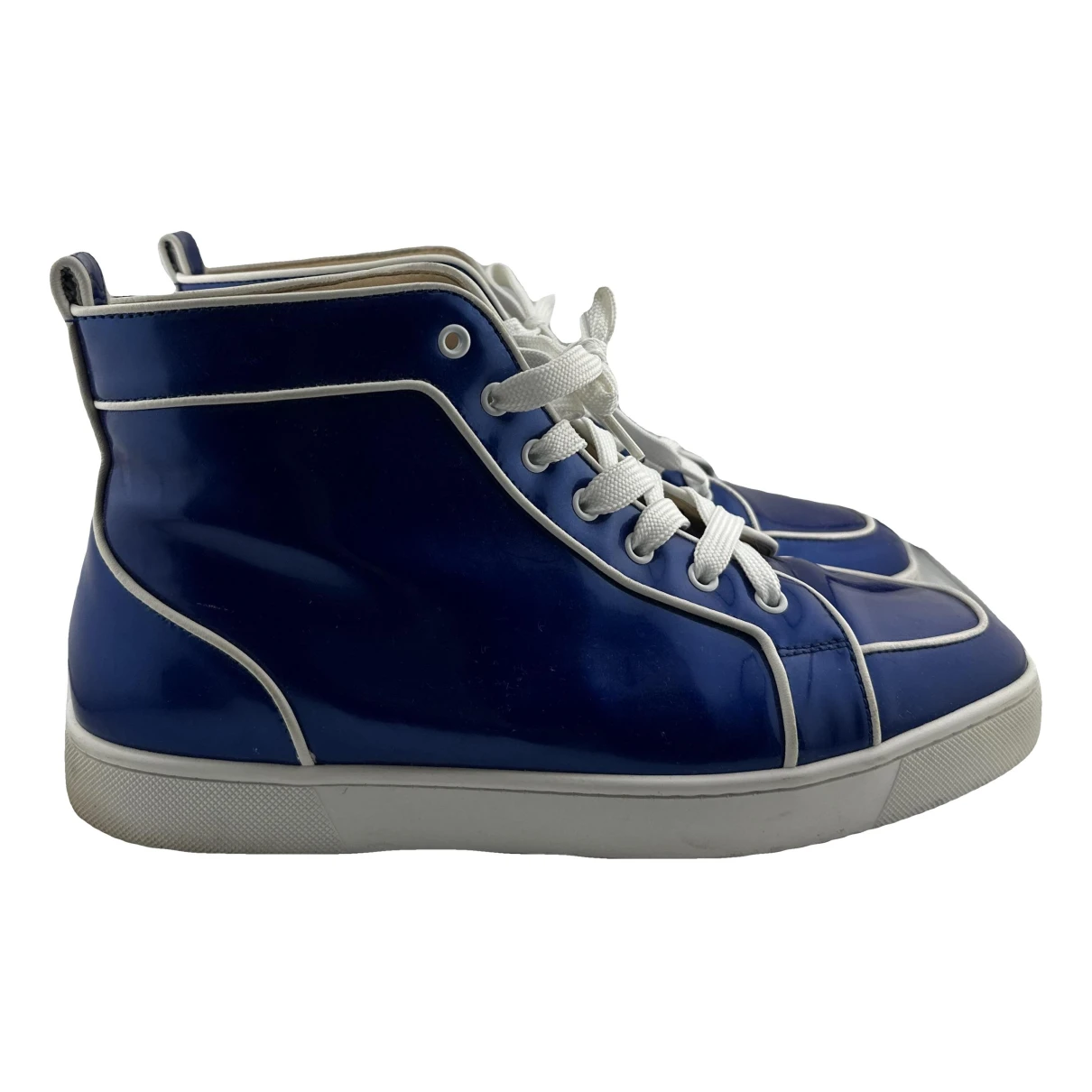 Pre-owned Christian Louboutin Patent Leather High Trainers In Blue