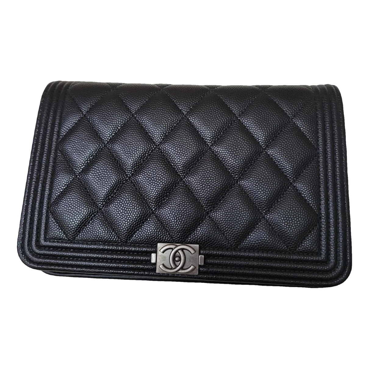 Pre-owned Chanel Wallet On Chain Boy Half Flap Leather Crossbody Bag In Black