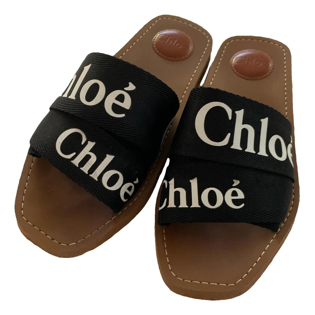 Pre-owned Chloé Cloth Flats In Black