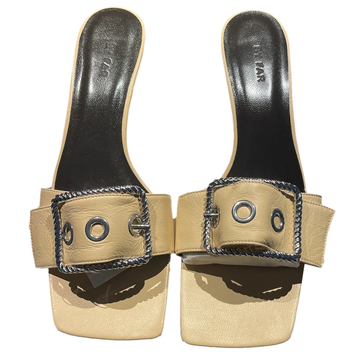 Pre-owned By Far Leather Mules & Clogs In Beige