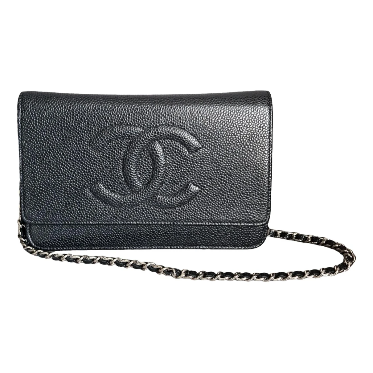 Pre-owned Chanel Wallet On Chain Double C Leather Crossbody Bag In Black