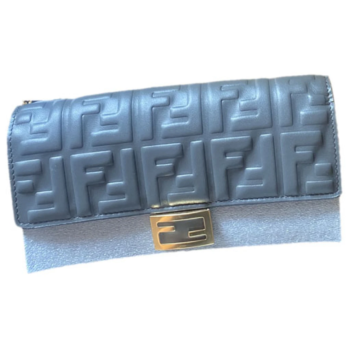 Pre-owned Fendi Baguette Leather Wallet In Grey