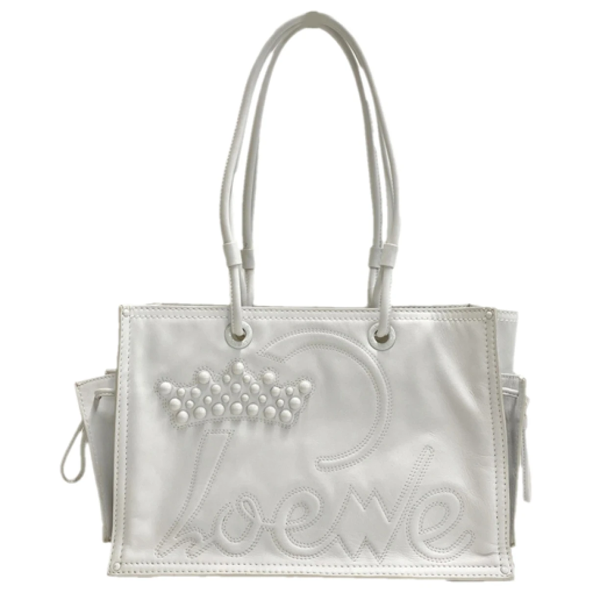 Pre-owned Loewe Leather Tote In White