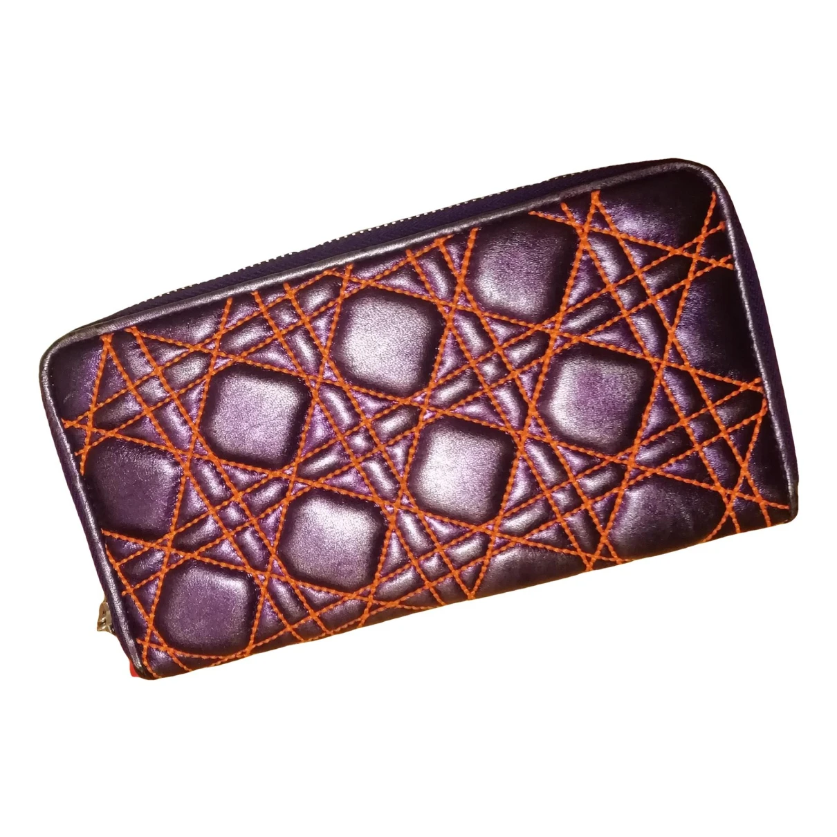 Pre-owned Dior Leather Clutch Bag In Purple